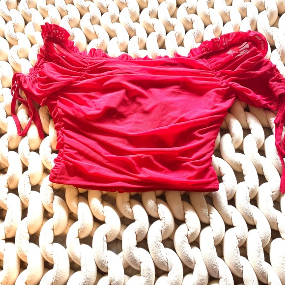 Red Ruched Crop Top - Picture 3 of 3
